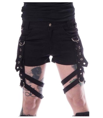 Women Jasmin Shorts Bondage Applique & Studs Mini Shorts Detachable Straps Skirt 